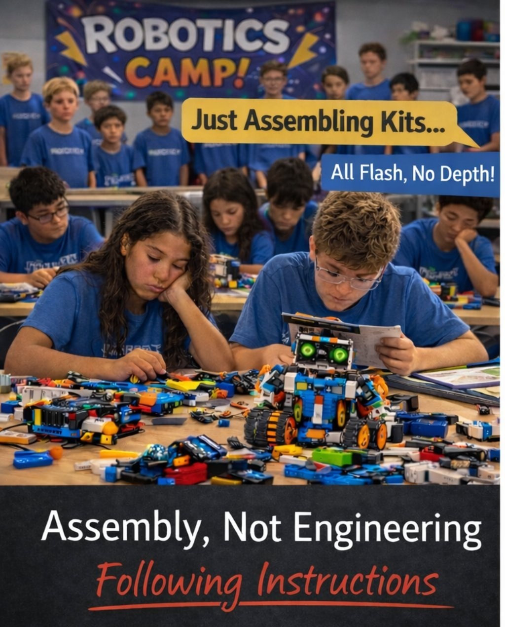 Typical robotics class assembling kits